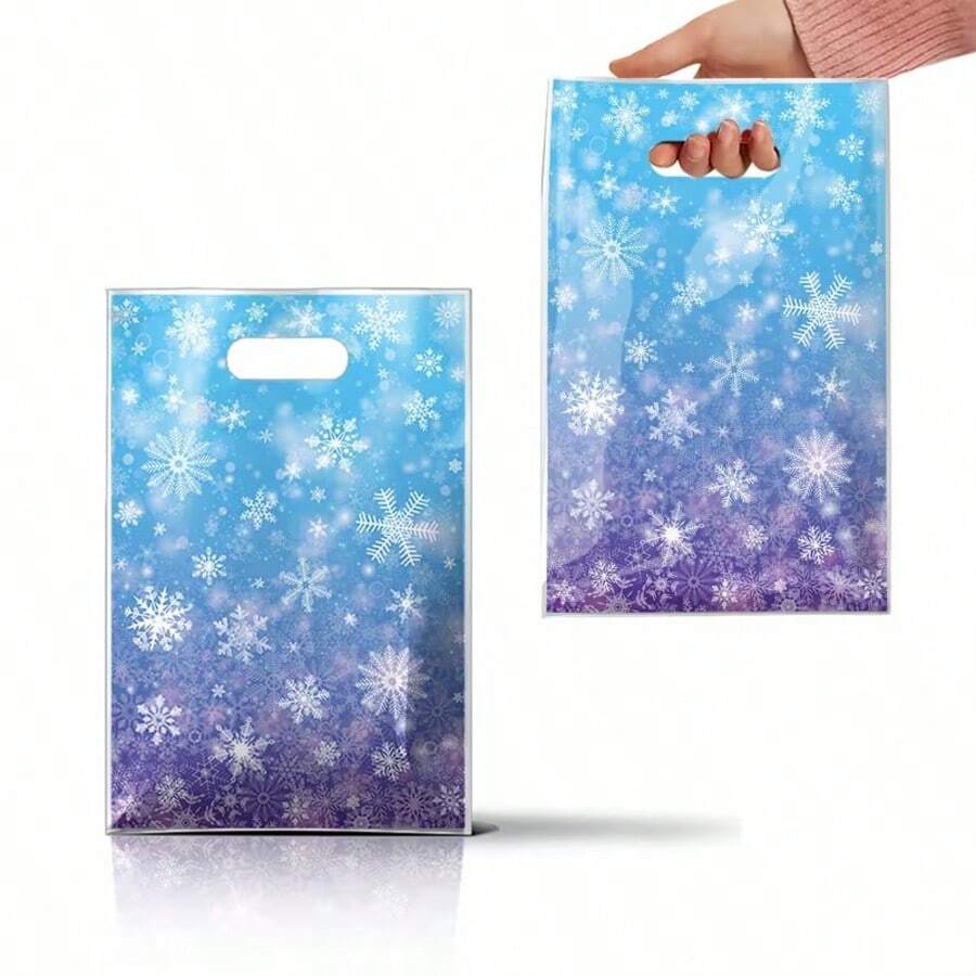 25/50pcs Christmas Snowflake Pattern Gift Bags, Christmas Party Favor Bags, Candy Bags With Handles - Multicolor - View 1
