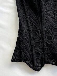 European And American Young Vacation Sexy Avant-Garde Off-The-Shoulder Lace Double-Layer Fitted Corset Bustier Top, INS White Hollow Embroidered Shapewear, Ate Night Outfits Women Tops For Going Out, Wedding Guest Dress Women Fall Women Clothes,Sexy Top - màu đen - Xem 6