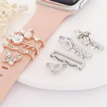 1 Set Women's Watch Band Decorative Rings, 5-Pointed Star Watch Decoration Rings, Fit For Apple Watch Silicone/Leather Bands, Size: 45mm, 44mm, 42mm, 41mm, 40mm, 38mm, Sparkling Diamond Metal Resin Pendant Decor, Sliding Accessory, Watch Band Not Included - Multicolor - View 7