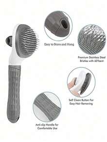 Pet Grooming Brush, Cat & Dog Brush, Flea Comb, Self-Cleaning Brush, Pet Trimming Brush, Pet Massage Brush, Deshedding Tool, Detangling Tool, Dematting Brush, Self-Cleaning Deshedding Brush, Pet Cleaning Tools, Hair Collection Brush, Dog Brush, Cat Brush, Pet Deshedding Brush, Pet Accessories - Multicolor - View 3