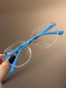 1 pieza Gafas cuadradas de moda con bloqueo de luz azul, coloridas y lindas para niños, adecuadas para lectura diaria, salidas, regalos, accesorio de gafas con lentes transparentes para volver a la escuela, casual, adecuado para niños y niñas, vida diaria, lectura, TV, juegos, teléfonos inteligentes, gafas de moda, accesorios fotográficos - transparente - Ver 6
