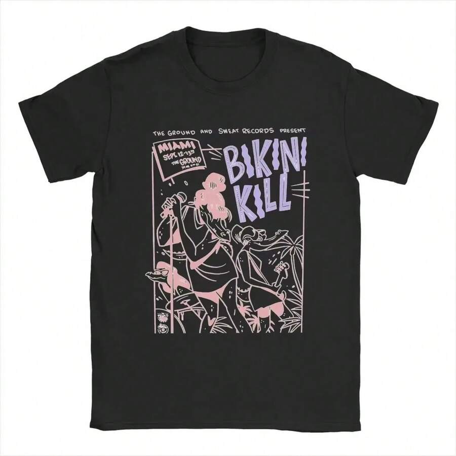 2025 nueva camiseta de algodón puro Bikini Kill, divertida, de manga corta, cuello redondo, talla grande, ropa de calle, camiseta estampada Harajuku - Negro - Ver 1