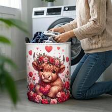 1pc, Sweet Highland Cow Laundry Basket, Collapsible Laundry Hamper Organizer Basket Capacity Storage Bin With Handles Medium - Multicolor - View 4
