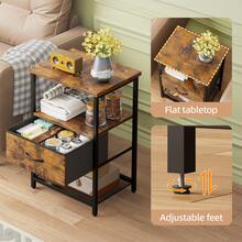 Tomnk 1 Drawer Night Stand, Beside Table With Fabric Drawers, End Table With PU Finish, Bedside Table, Bedroom Furniture - 質樸的棕色 - 查看 4