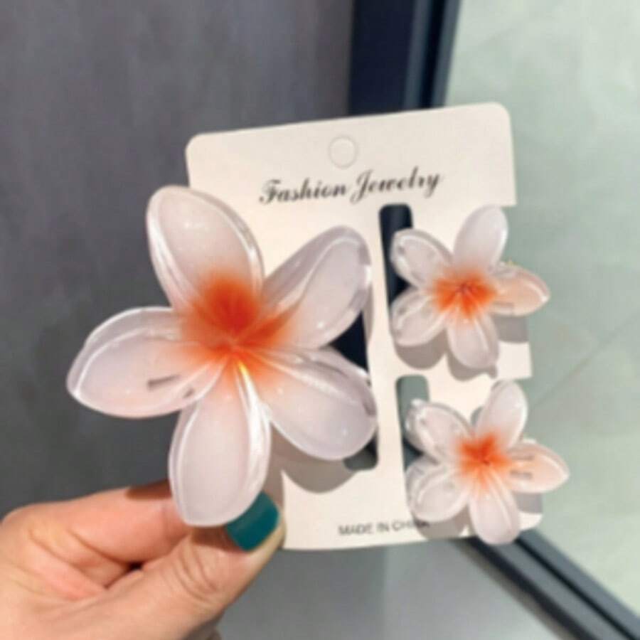 3 Large Flower Hair Clips For Women - Elegant, Simple, Lightweight Plastic Hair Clips, Suitable For Everyday, Parties, Ponytails, And Buns, Pink And White, Valentine's Day Gift, Cute Hair Accessory, Fashionable Hair Clip, Glossy Design, Durable Material, Suitable For Everyday Wear, Special Occasions,  Hair Accessory - trắng - Xem 1