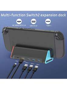 ARIKROII 便携式电视底座，适用于 Ninte/Ndo Sw/Itch 2 - 4K@60Hz 输出，4 个 USB 3.0 端口，Type-C 供电，自动睡眠/唤醒功能 [Sw/Itch 2 底座替代品] - 黑色 - 查看 2