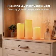Homemory Set Of 2 4"*10" Large Outdoor Waterproof Flameless Candles Ivory White With Timer & Remote, Battery Operated LED Flickering Pillar Candles For Patio Porch Halloween Christmas Lantern - 白色 - 查看 6