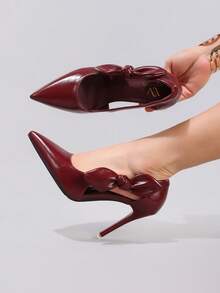 Modische Pumps mit Seitenschleife, spitzer Zehenform, super hoher Absatz, sexy für Abendpartys, weinrot - Bordeaux - Übersicht 5
