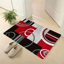 1pc Modern Geometric Pattern Soft Doormat, Red, Black And Gray - Durable, Suitable For Living Room Or Kitchen, Kitchen Mat, Kitchen Carpet, Kitchen Rug, Doormat, Small Rug, Carpet, Runner, Rug, Home Decor, Area Rug, Outdoor Mat, Home Decor, Area Carpet, Bedroom Carpet, Washable Rug - Multicolor - View 1
