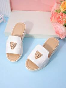 女童时尚拖鞋，休闲高跟坡跟凉鞋，春夏可爱之选 - 白色 - 查看 7