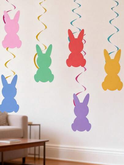6pcs Easter Hanging Spiral Decorations With Hooks, Happy Easter Rabbit Spiral Hanging Decor, Suitable For Spring Holiday Home, Classroom, Party Decor