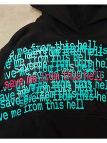 Vintage Washed Pullover Hoodie | Retro Graphic Print Streetwear Oversized Sweatshirt Unisex - 黑色 - 查看 5