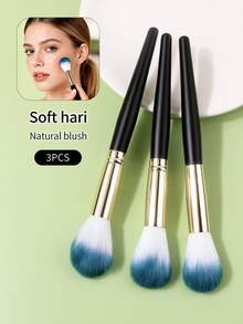 3支/套多功能软毛化妆刷 - 腮红刷、修容刷、定妆刷，适合初学者，抓粉力强，不易飞粉 - 黑色 - 查看 3