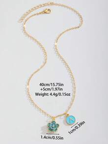 1pc Sweet Fashion Five-Leaf Flower & Initial Letter Double-Pendant Necklace For Kids Girls Family Friends New Year Jewelry Accessory Gift For Daily Decoration - Blue - View 5