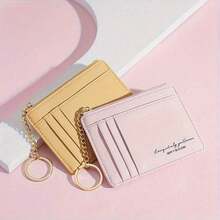 New Zipper Women's Coin Purse Small Wallet Multi-Card Slot Keychain Card Holder - Pink - View 3