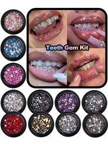 27 pièces Ensemble de décoration de dents en forme de cœur mignon, accessoires de dents de luxe DIY avec faux strass, convient pour le port quotidien, les fêtes, les cadeaux (colle non incluse) - Multicolore - Voir 2