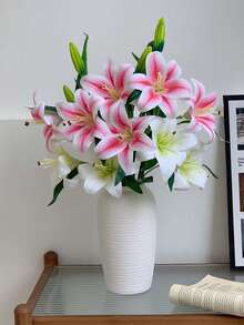 1/3支装，26.77英寸人造长茎百合花，双头百合，适用于家居装饰、卧室、客厅、餐桌、花瓶、婚礼、花束、户外花园、派对、周年纪念、情人节、生日礼物 - 彩色 - 查看 3