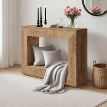 Mesa de Consola Estilo Rústico Granja 47 Pulgadas (119 cm) con Estantes Abiertos y Textura de Madera Natural para Entrada Salón o Dormitorio - MADERA NATURAL - Ver 9