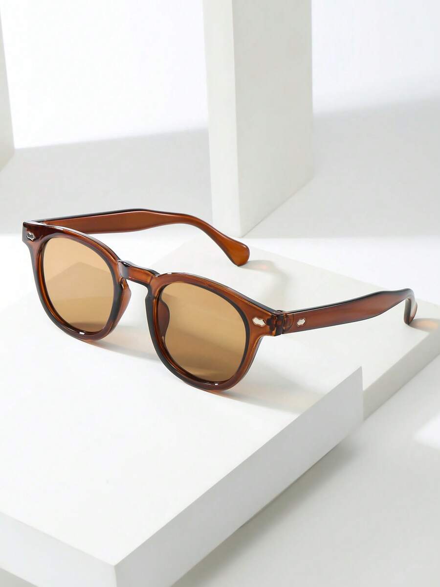 1pc Men's Oval Frame High-Quality Personalized Minimalist Fashion Glasses, Suitable For Casual, Holiday, Travel, Party, And Daily Wear - Tea Frame Tea Slices - View 1