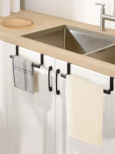 Basic Living 1PC Black Single Rod Towel Rack Cabinet Door Back Type Hanging Rack Non-Punched Towel Rod