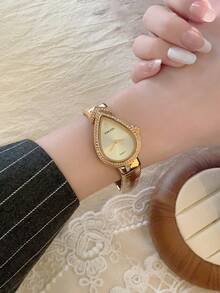 1pc Gold Women's Quartz Watch With Adjustable Strap Fashionable And Simple Suitable For Daily Matching Birthday Gifts Parties - Gold - View 7