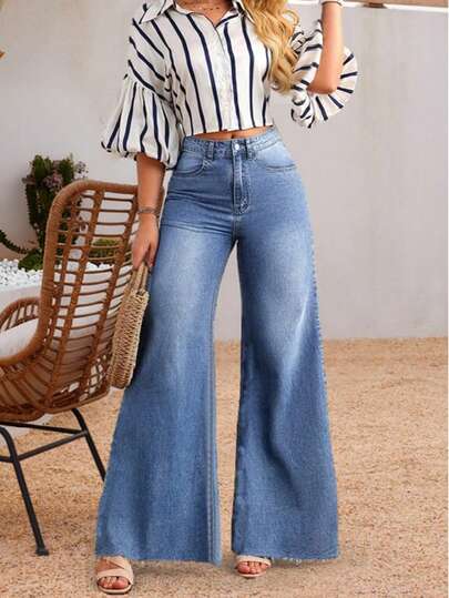 Nuevos pantalones vaqueros de mujer de pierna ancha y longitud 7/8 de moda casual