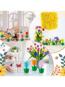 未完成的木制DIY 3D郁金香形状组装木片涂色工艺品，适合复活节、母亲节、父亲节、情人节、家居装饰 - 彩色 - 查看 5