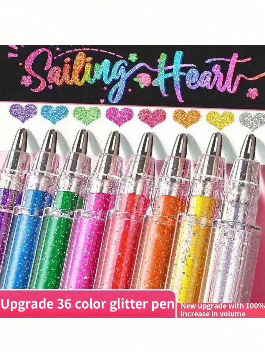 8/12/18/24pcs Colorful Glitter Watercolor Pens, Children's Colored Notebook Specialized Pearl Watercolor Pens, Fluorescent Highlighters, Student Glitter Paint Brushes, Back To School, Back To School Gift - Multicolor - View 1