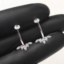 SWANJO 1pc Titnaium Marquise CZ Belly Button Ring Internally Threaded Zirconia Navel Piercing Body Jewelry - TN028 - View 3