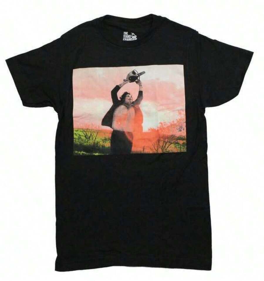 Men's Christmas Shirts Men's Pure Cotton T-Shirt Texas Chainsaw Massacre New Adult T-Shirt -  Holding Up Chainsaw,Unique Print Casual T-Shirt,Machine Washable SpringSummer Holiday Apparel Thanksgiving T Shirts,Pure Cotton T-Shirt,Fashion Print Casual T-Shirt, Suitable For All Seasons Bovfriend Gifts, Graphic Tees,Back To School - Black - View 1