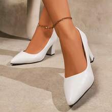 Spring And Autumn New White Coarse Heel Women's High Heels Elegant Pointed Comfortable Simple Commuting High Heels - White - View 4