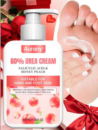 蜜桃尿素霜 60% 适用于足部 + 2% 水杨酸，尿素霜，万圣节圣诞派对礼物，尿素足霜适用于粗糙、厚实、干燥、皲裂的皮肤，软化和滋润皮肤，适用于足部、膝盖、手部，保护和滋润您的足部和手部皮肤 - 200 克。