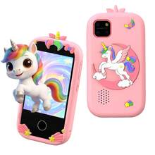 儿童智能手机，2.8英寸触摸屏，迷你儿童手机，适合3-12岁女孩，女孩学习玩具手机，双摄像头游戏音乐播放器 - 彩色 - 查看 2