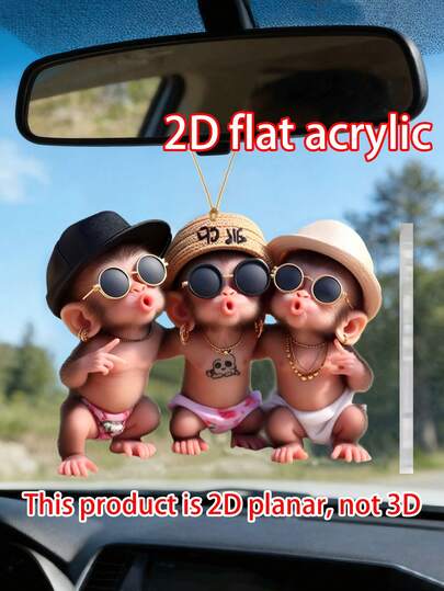 2D Acrylic Three Monkeys Car Pendant - Hiphop Sunglasses Theme Cartoon Decor, Multipurpose For Rearview Mirror, Backpack, Keychain, Holiday Gift Decoration