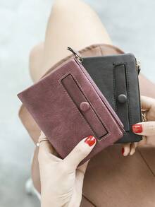 Fashion Vintage Women Wallets Small Ladies Bifold Wallet With Card Slots Id Window Zipper Coin Purse For Cash, Credit Cards, Coin,Mini Purse Soft Compact Thin Buckle Opening Closure Lightweight Portable - Red Violet - View 6