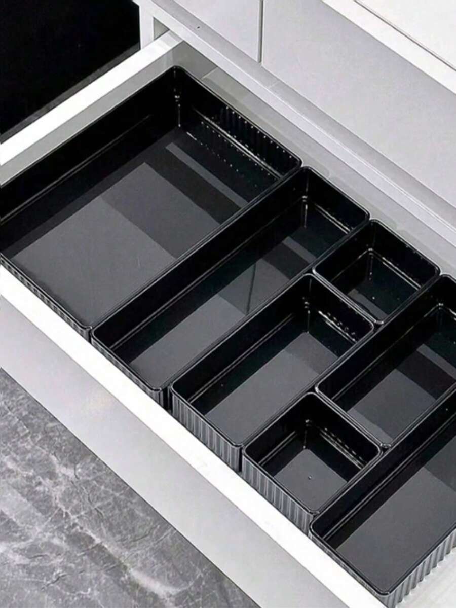 2/4/6/7/10件套多功能黑色化妆品收纳盒套装，适合整理香水、护肤品和化妆品，透明多尺寸隔层，非常适合存放爽肤水和小样，是浴室柜和办公用品的理想之选。 - 彩色 - 查看 1