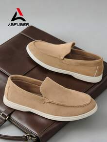 设计师时尚男士一脚蹬便士乐福鞋，仿麂皮休闲鞋，柔软舒适，透气平底正装鞋，适合商务、派对、婚礼、春夏秋装、大码、多种颜色，老钱时尚秋季 - 卡其色 - 查看 8