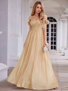 Elegant Shiny Gold Bridesmaid Dress, Backless Design Suitable For Spring/Summer Wedding Guests, Formal And Semi-Formal Occasions, Vacation Dress Party - Gold - View 5