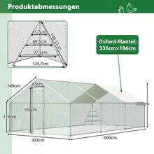 Hühnerstall 3x6m Aus Metall Mit Klettergerüst, Profesional Voliere Mit Dach & Verstärkter Konstruktion – Riesenvoliere Für Hühner, Gänse Und Kleintiere - White - View 4