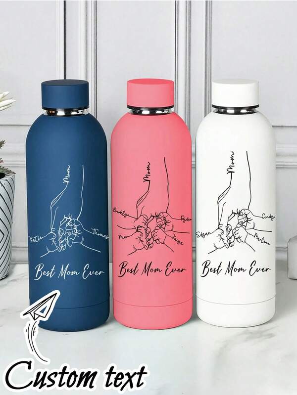 Personalisierte 500ml Wasserflasche mit Handabdruck von Mutter und Kind, kann mit Kindernamen Muster werden, Weihnachtsgeschenk, Wasserflasche für Mütter, Geburtstagsgeschenk, Jahrestags-Geschenk, personalisierte Trinkflasche für Studenten, Fitness-Sport Wasserflasche, Muttertags-Geschenk, Valentinstags-Geschenk
