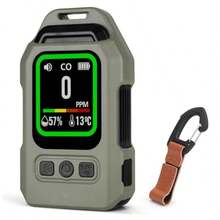 Detector portatil de monoxido de carbono 4 en 1 mini alarma de CO recargable con parte trasera magnetica monitor de calidad del aire de 300 H sensor de temperatura y humedad para el hogar viajes - Verde oscuro - Ver 1