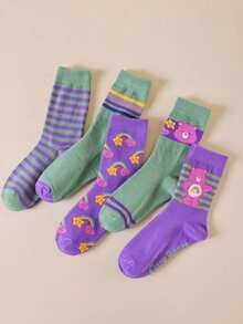 5 Pairs Of CARE BEARS Women's Mid Calf Socks - Heart-Shaped Bear Seasonal Design, Personalized Socks For Back To School, Fashionable And Cute, Including Bear, Happy Bear, Wish Bear And Heart-Shaped Happy Bear Short Socks. Comfortable, Not Crowded, Very Suitable For Daily Wear, Holidays, Birthday Gifts, And Other Occasions - Multicolor - View 5