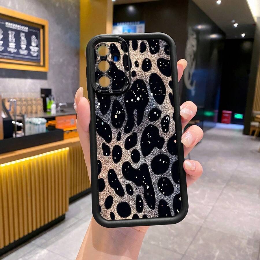 1个白色波点豹纹防震手机壳，UV印刷，适用于三星/Galaxy/Infinix/Redmi/OPPO/VIVO/Realme安卓机型 - 黑色 - 查看 1