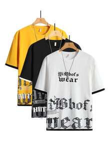 男士字母图案T恤，休闲时尚日常穿着圆领短袖上衣 - 白色 - 查看 10