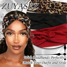 3pcs Women Headbands Set - Elastic Non-Slip Headband, Leopard Print Headband, Bohemian Polyester Fiber Accessories Fashion Hair Bands Women Bandanas - Multicolor - View 4