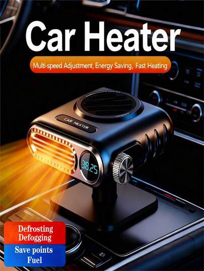 12V/24V Car Heater, Portable Dashboard Air Defroster With Digital Display, Fast Heating Portable Defroster, Cigarette Lighter Powered, Heating And Fan For Quick Warming, Suitable For Most Vehicles, Ideal For Winter Travel And Camping, Auto Accessory