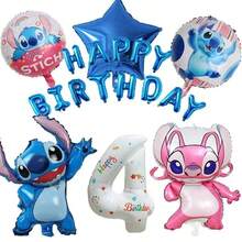 "Lilo & Stitch" und "Angel" Themen Geburtstagballon Set, beinhaltet Zahl-Folienballons, Stitch und Angel geformte Folienballons, "Alles Gute zum Geburtstag" Buchstabenballons, Sternballons, in blauen und rosa Tönen, ergibt einen süßen Cartoon-Stil, geeignet für Geburtstagsfeiern und thematische Veranstaltungen. - Verschiedenfarbig - Übersicht 20