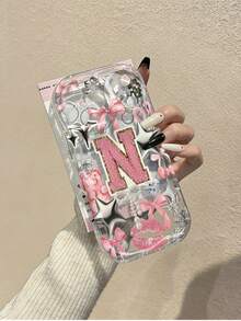 奶油色波浪光泽油彩星球字母N彩绘防摔手机壳，兼容、Galaxy、Redmi等手机 - 彩色 - 查看 1