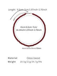 1pc Retro Minimalist Beaded Necklace, 3 Colors Available (Red, Emerald Green, Light Blue), Choker & Collarbone Styles, Suitable For Women's Daily Or Holiday Wear
