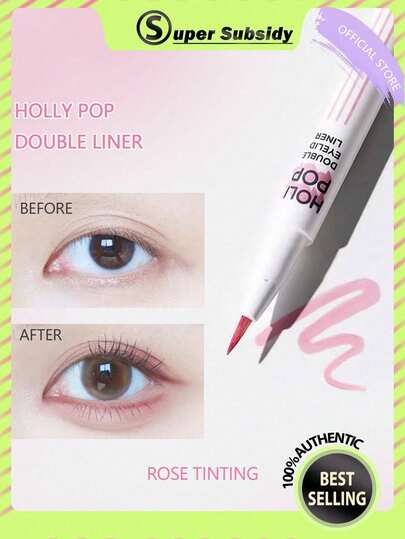 HOLIKA HOLIKA Holly Pop 双头眼线笔 #03 玫瑰色，轻盈如羽，精准如墨，24 小时持妆，速干不拉扯眼皮，无油配方，便携迷你装，防汗，适合单眼皮，打造专属眼线，韩式妆容，0.5克/0.01盎司